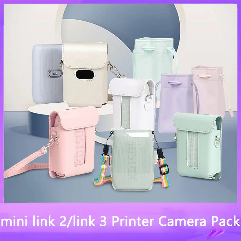 Cortical Bundle Pocket Storage Bag PU Leather Storage Retro Striped Bag For Fujifilm mini link 2/link 3 Printer Camera Pack