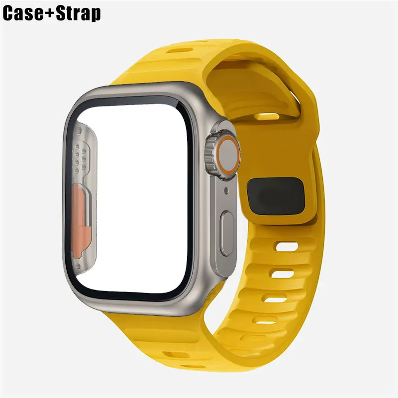 Case+Strap For Apple Watch Band 44mm 45mm 41mm 40mm Screen Protector Cover Change Ultra 49mm Bumper Case iWatch 8 7 SE 6 5 4 3