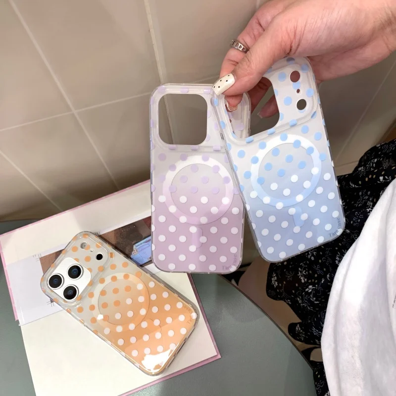 Korean Ins Gradient Color Polka Dot Magnetic Cute Phone Case For iPhone 17 Pro 16 15 14 Pro Max Cover Shockproof Protective Case