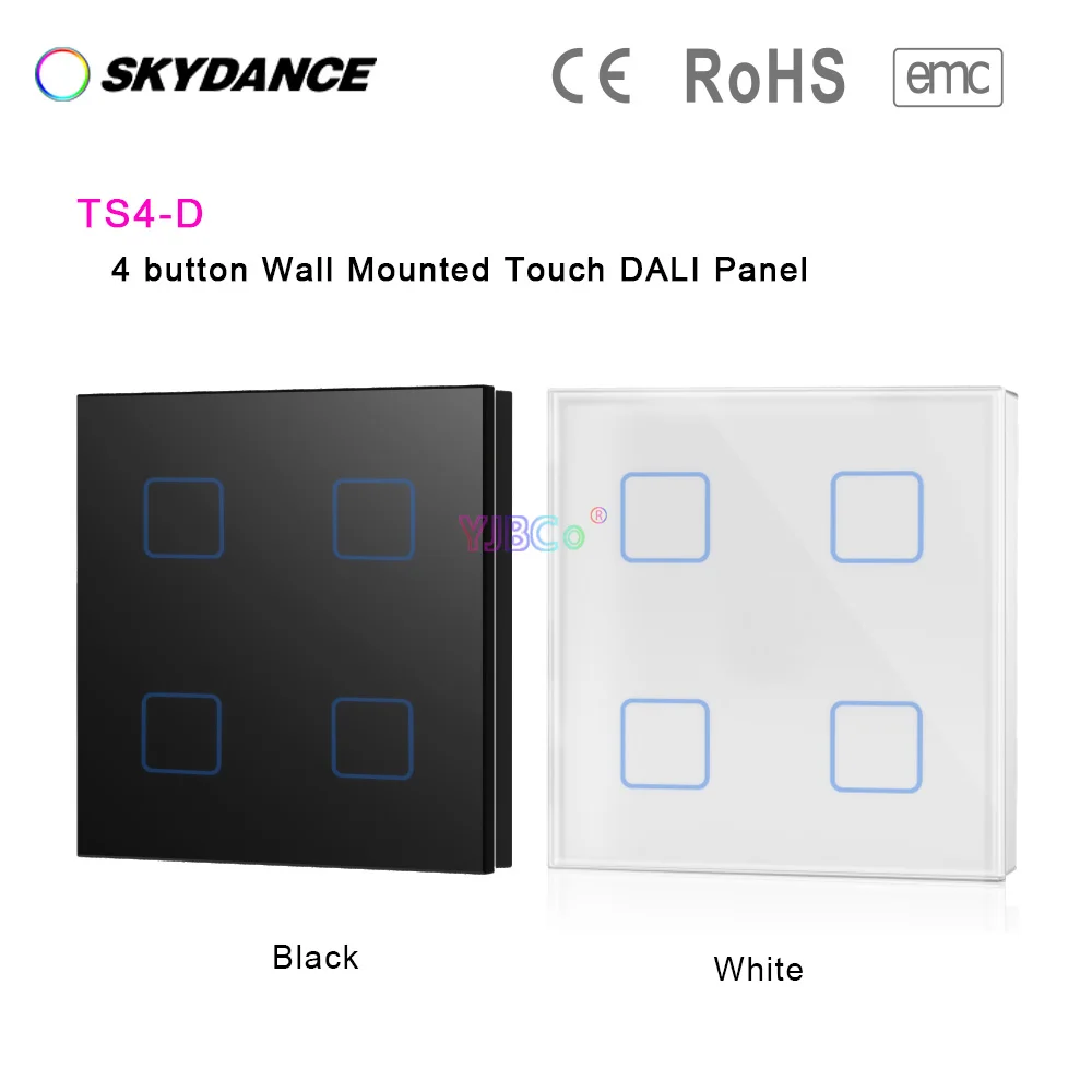 

Skydance Wall Mounted 4 key DALI master Touch Panel TS4-D control 4 DALI Addresses Powered by DALI bus or 24VDC dimmer switch