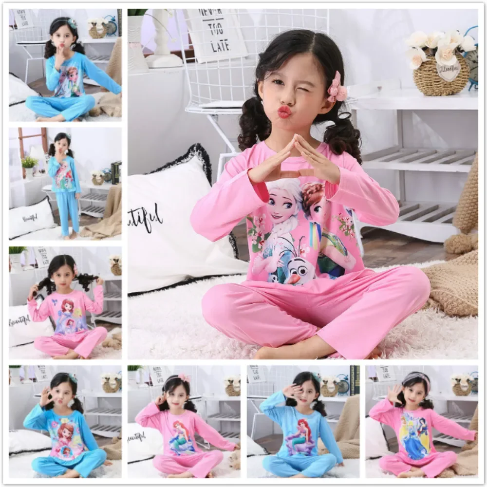 Boys Girls Pajamas Frozen Anna Elsa Mickey Minnie Clothing Set Kids Long Sleeve Cartoon Home Sleepwear Children Nightgown Suit