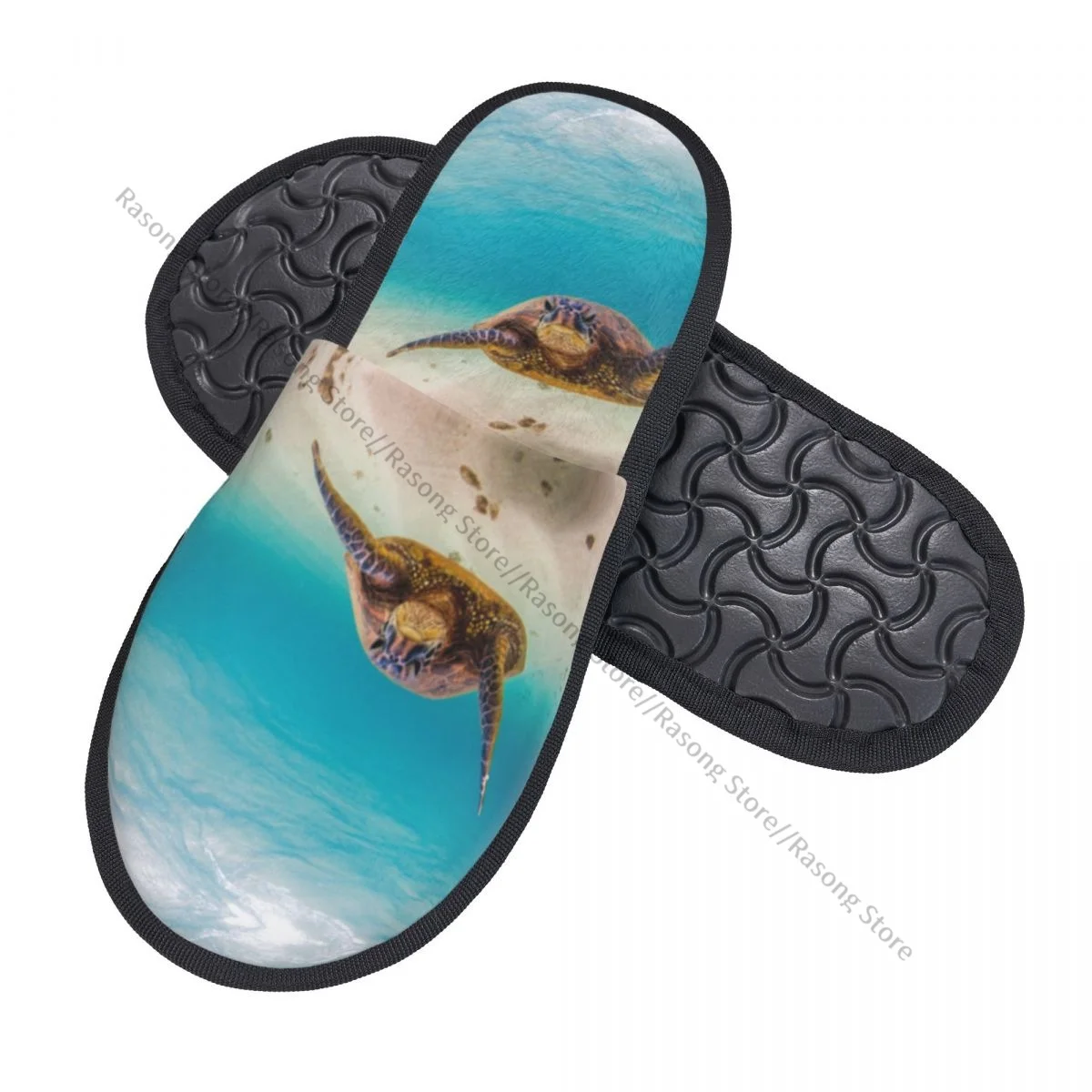 Plush Indoor Slippers Underwater Scuba Diving Sea Turtle Warm Soft Shoes Home Footwear Autumn Winter