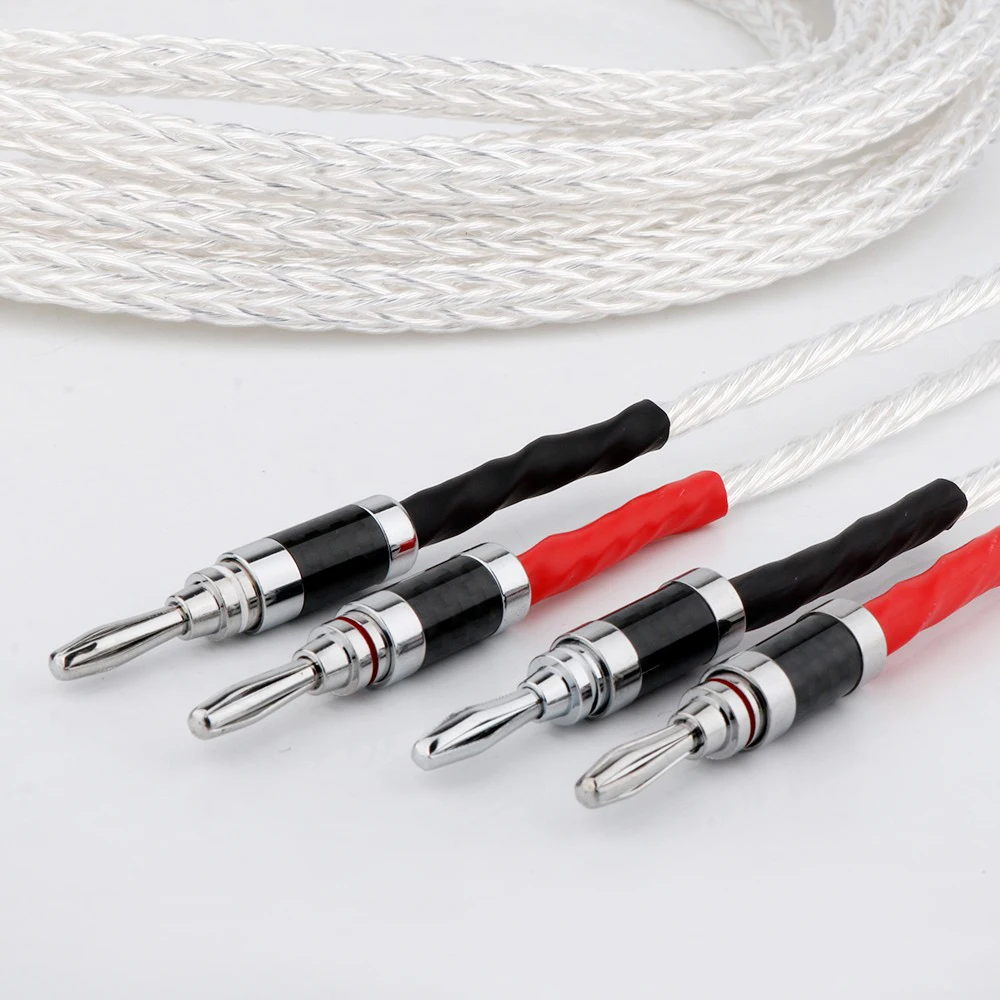 シルバーメッキスピーカーケーブル,hifiスピーカーケーブル,バナナプラグ,カーボンファイバー,ロジウムメッキ,8ag occ,ハイエンド