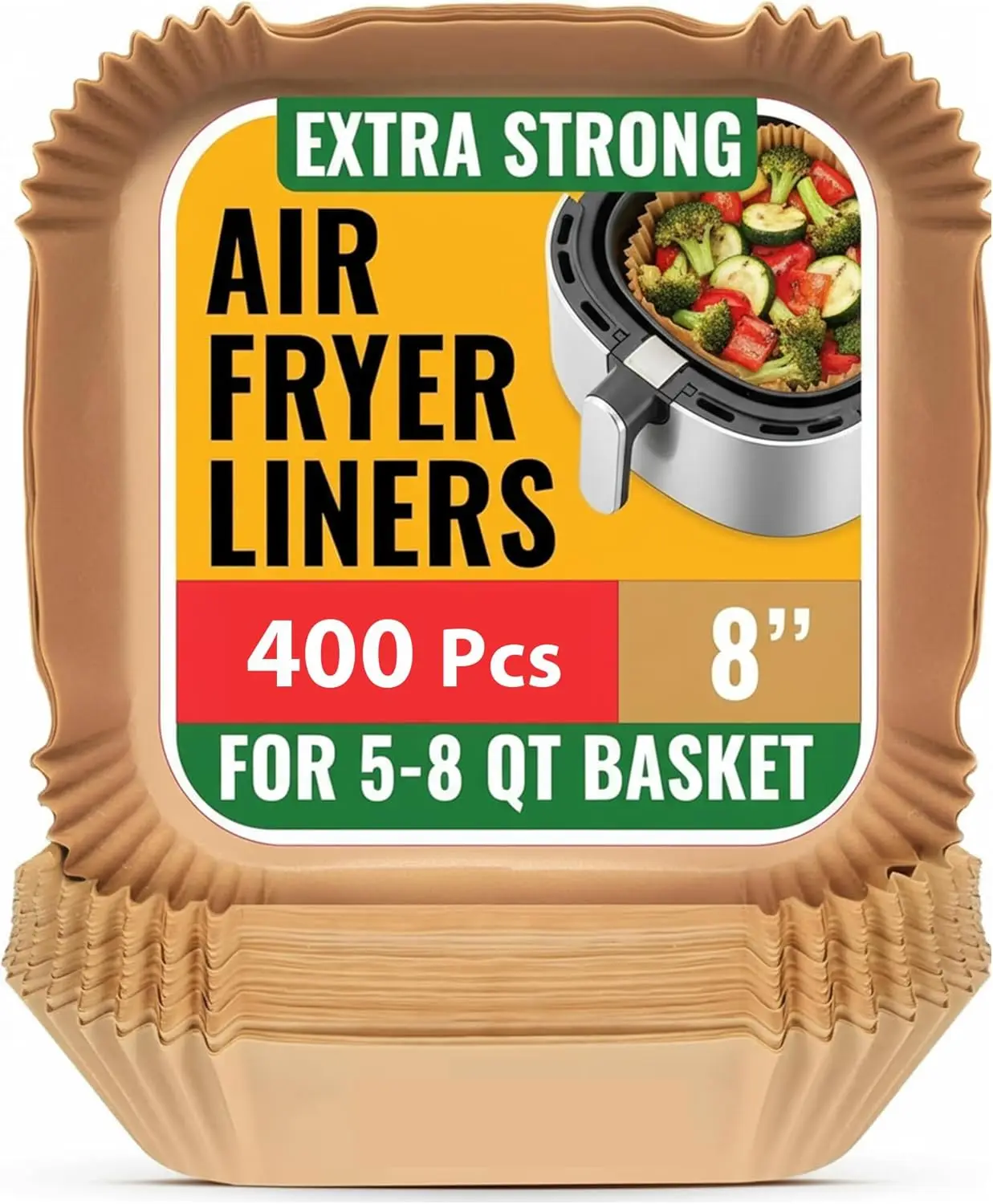 

400 Pcs 8 Inch Square Air Fryer Paper Liners Disposable Parchment Liners Made of Unbleached Food Grade Paper for Non Stick Oi
