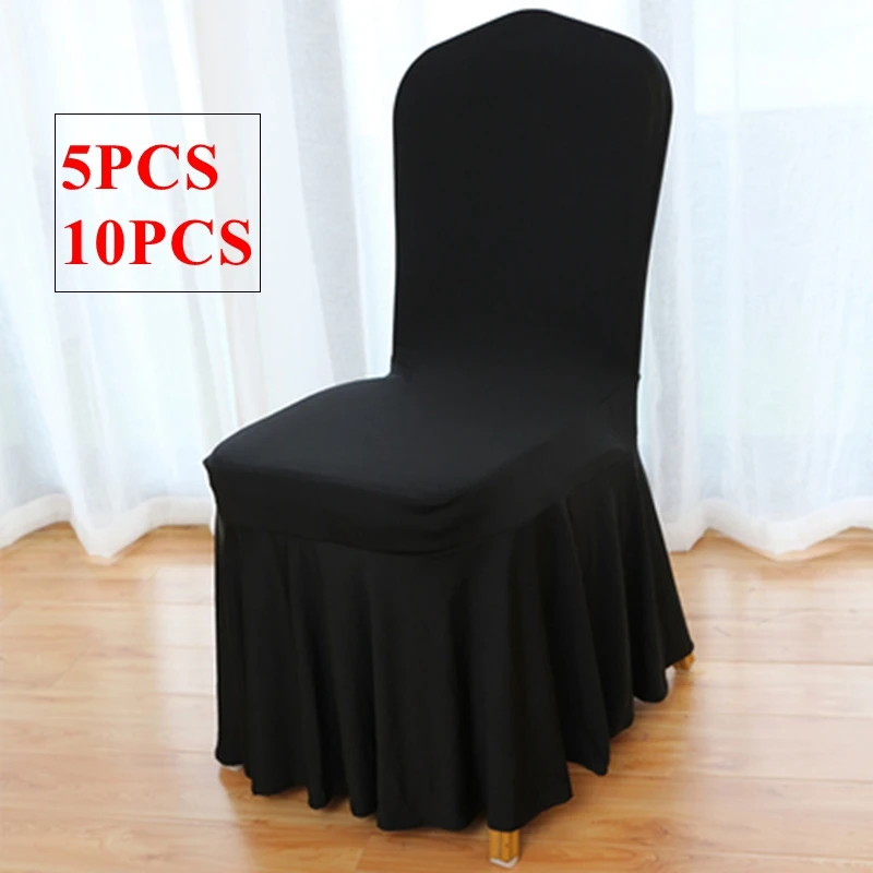 

Black Bottom Ruffled Spandex Chair Cover 100% Universal Banquet Wedding Chair Covers For Event Party Christmas Dinner Decoration