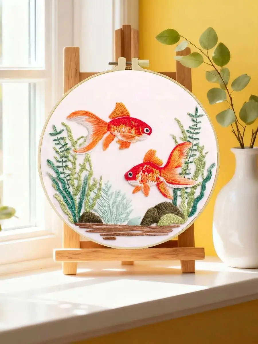 1 Stück 20X20CM/15X15CM 7,87/6,3 Zoll Goldfisch-Stickerei-Starter-Kit DIY-Kit DIY-Stickerei-Set Handarbeiten Heimdekoration – Detail 6