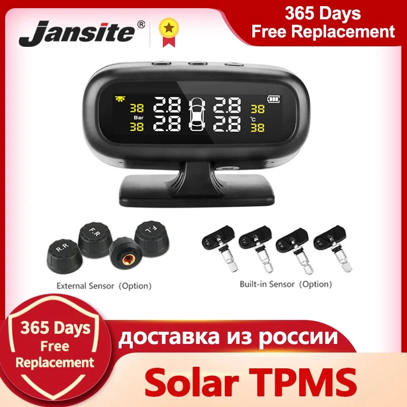 Jansite Sistema de alarma de presión de neumáticos para coche TPMS, dispositivo Solar Original con pantalla inteligente de advertencia de