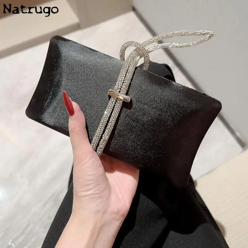 Bolso de mano de terciopelo con correa de transporte de diamantes, bolso de banquete, bolso de cóctel de noche, negro