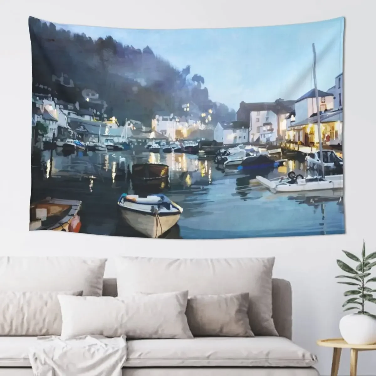 

Polperro, Cornwall, Original Illustration. Tapestry Tapete For The Wall Cute Room Decor Tapestry