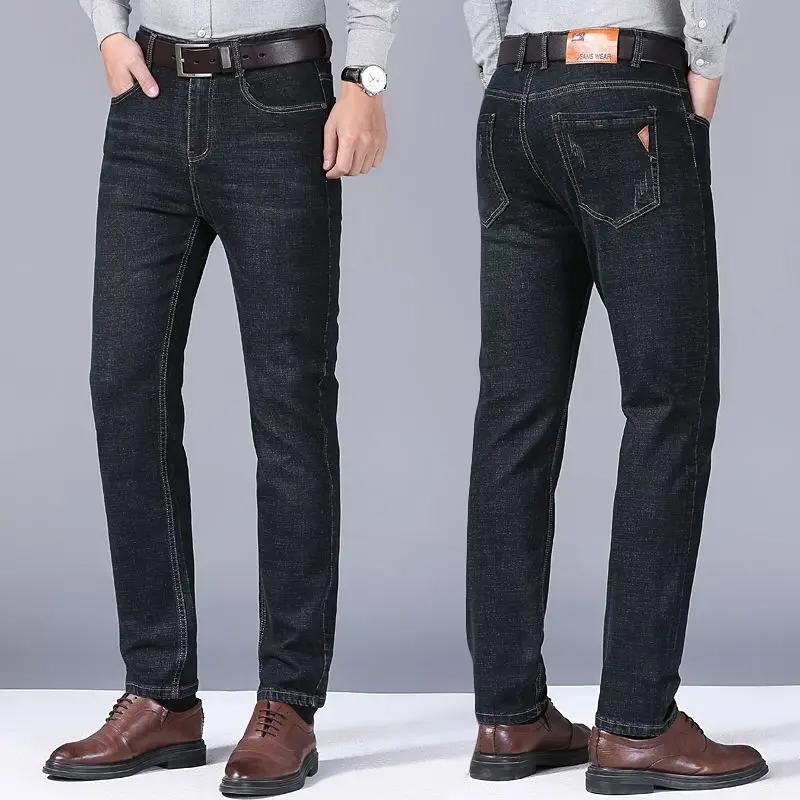 

2026 New Men Business Casual Versatile Jeans Classic Stretch Slim Fit Straight Denim Pants Male Simplicity Solid Color Trousers