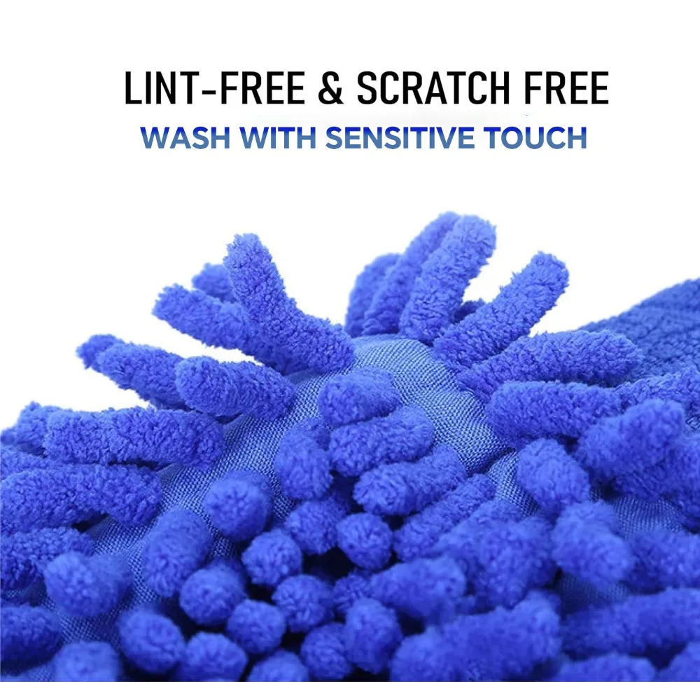 1/2pcs Car Washing Gloves Waterproof Microfiber Chenille Gloves Car Cleaning Mitt Detailing Brush Auto Care Double-faced Glove