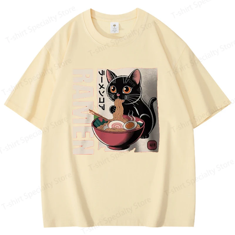 Men's Ramen Printed T-Shirt 100_ Cotton Oversized Japanese Graphic Tees for Women Summer Tops Noodle Streetwear Cotton T