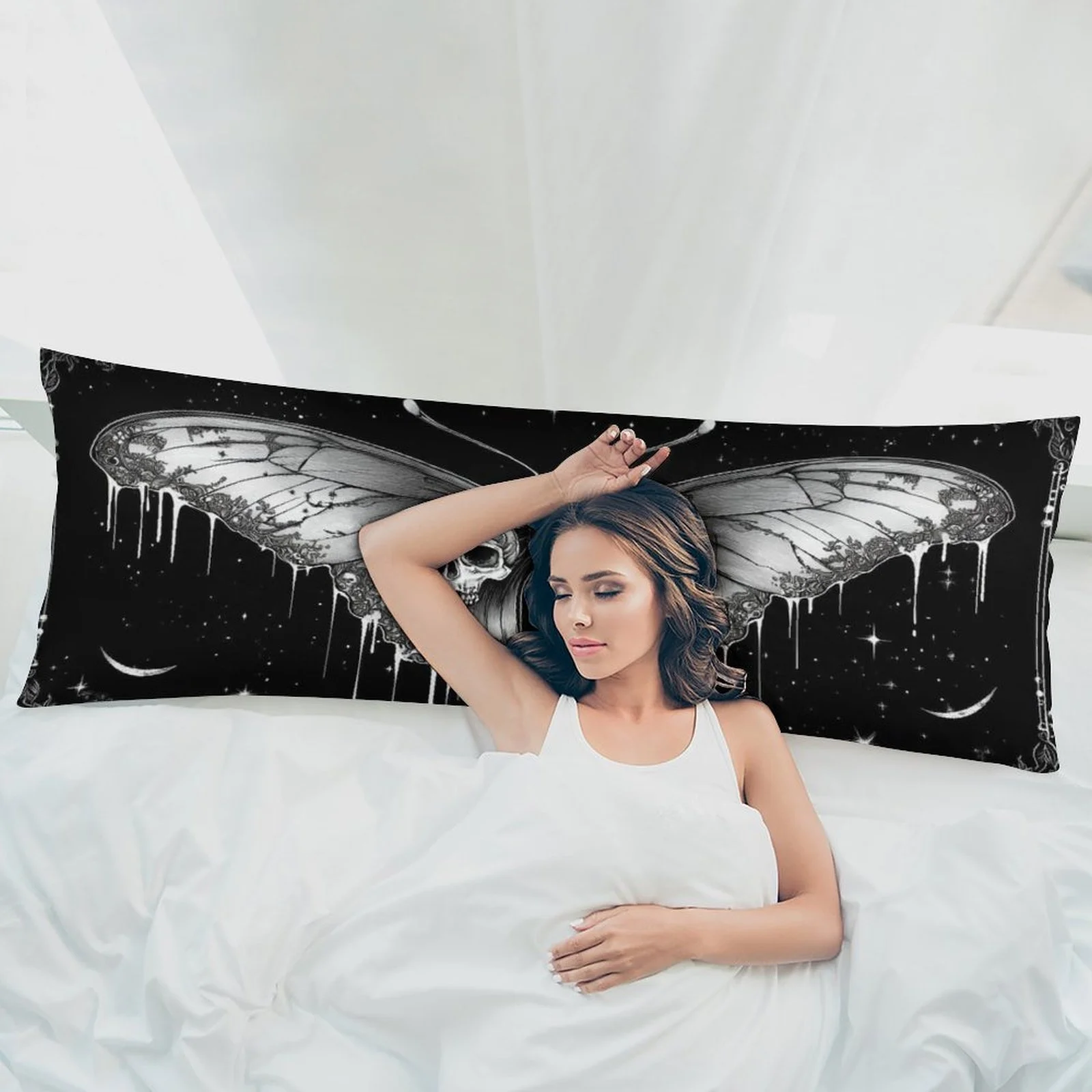 Reclining Pillowcase, Featuring a Skull and Butterfly Wings Design, a Stylish and Trendy Long Plush Pillowcase, Soft and Comfort