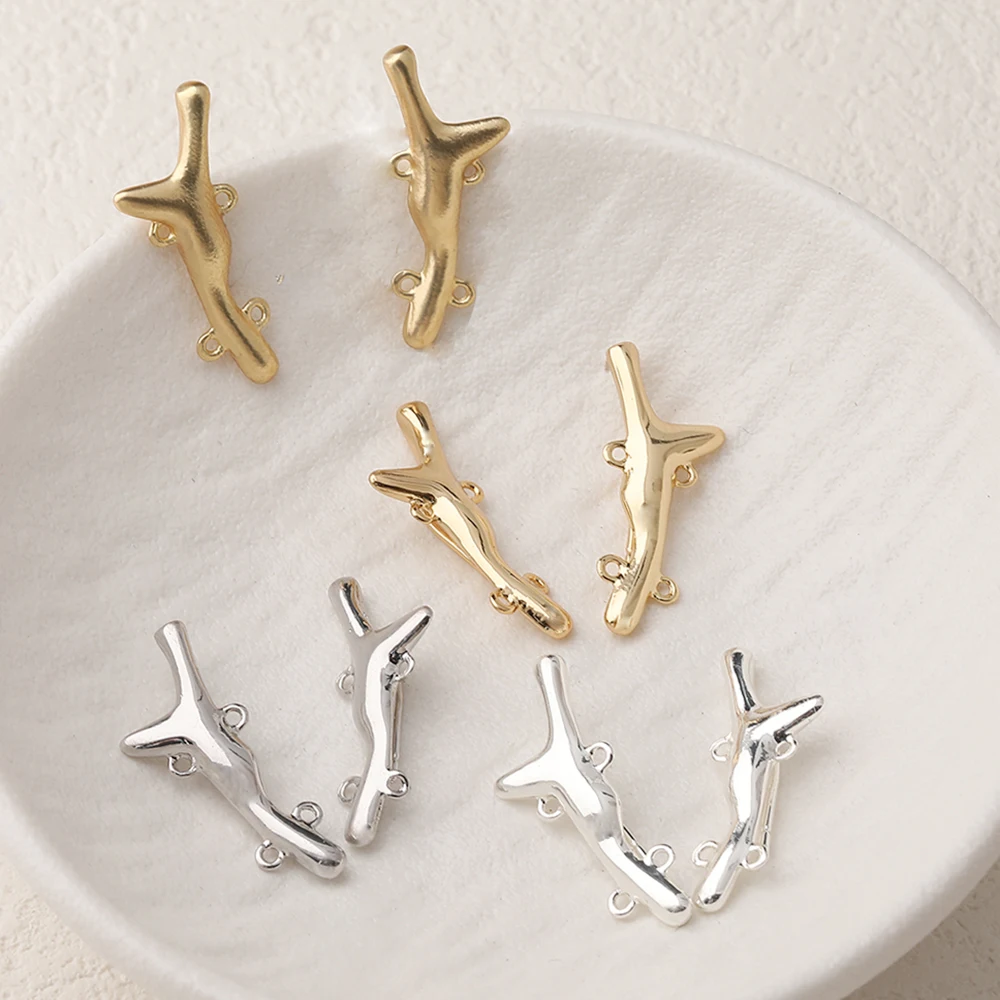 4PCS Dainty Deer Antler Design Ear Studs Earrings for Jewelry Making Findings DIY Brass 14k Gold Plated 24*10mm Accessories