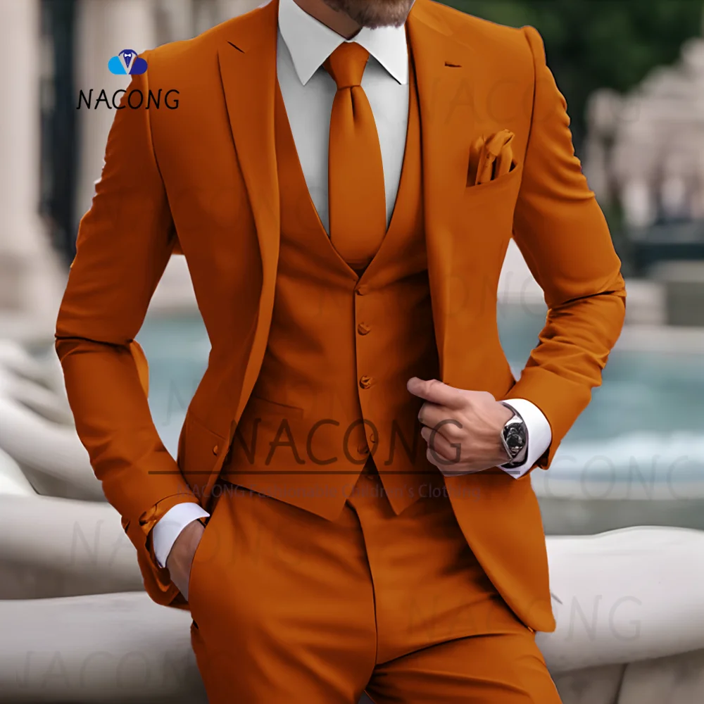 

Формальный костюм для мужчин, модные смокинги, комплект из 3 предметов, куртка, жилет, брюки, однобортный пиджак, костюм жениха для выпускного, свадьбы, вечеринки