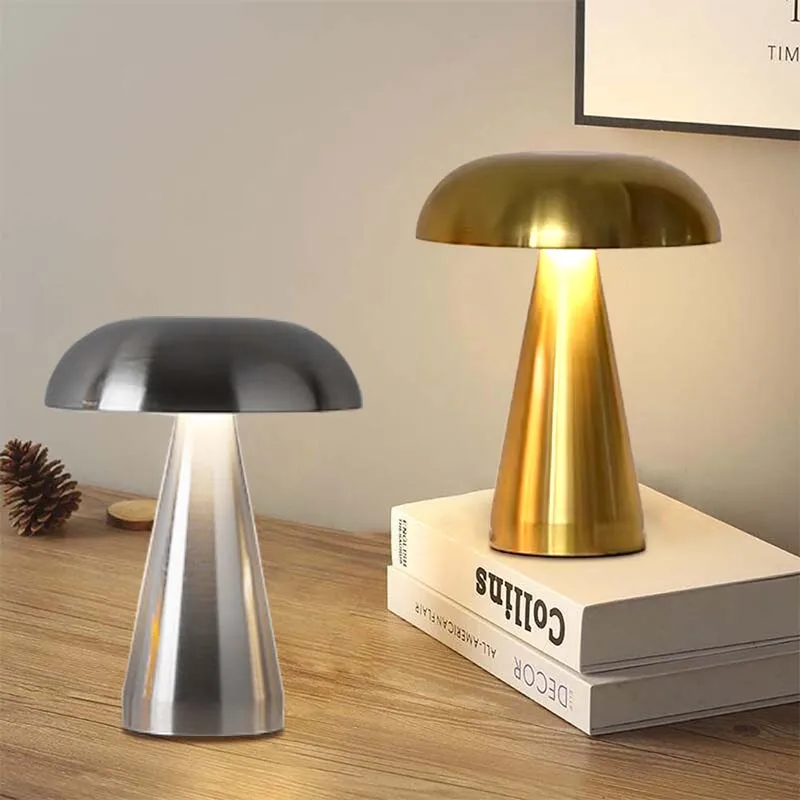 Retro Bar Table Lamp Mushroom Table Lamp LED Touch Sensor Three Color Dimming Desktop Night Light Rechargeable Reading Lamp