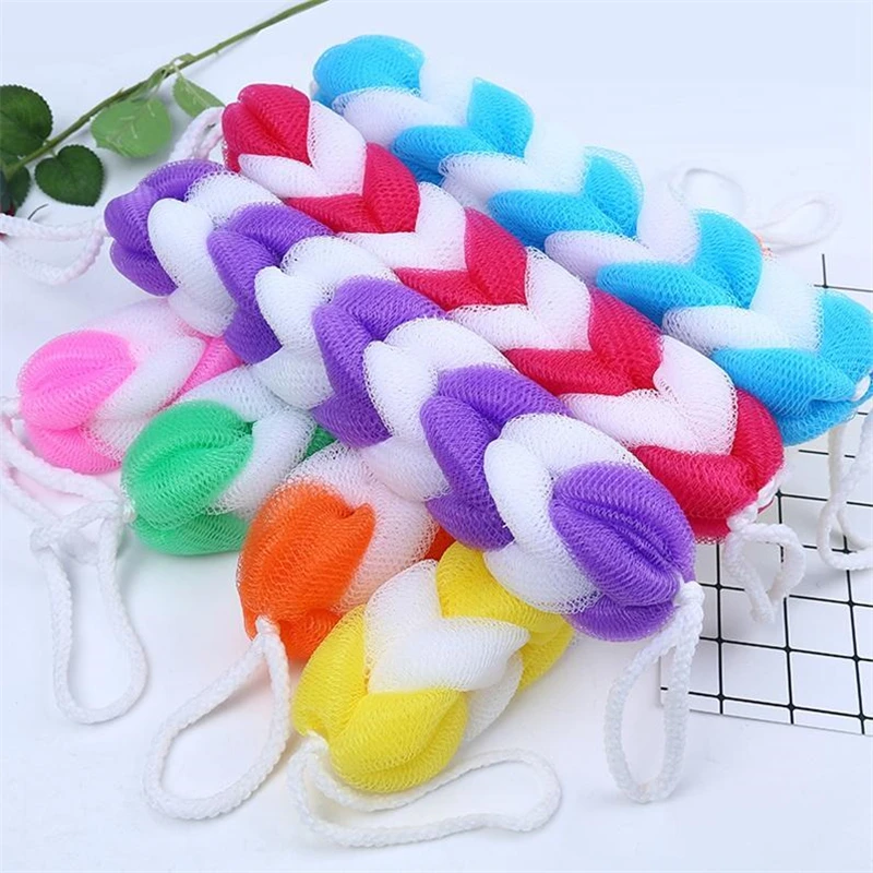 Soft Exfoliating Loofah Bath Shower Sponge Long Stretch Back Sponge with Rope Back Strap Body Skin Health Cleaning Tool