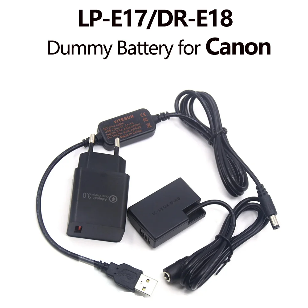 

QC 3.0 Charger USB Power Cable LP-E17 LP E17 Dummy Battery DR-E18 DC Coupler for Canon EOS 750D Kiss X8i T7i T6i 760D T6S 77D