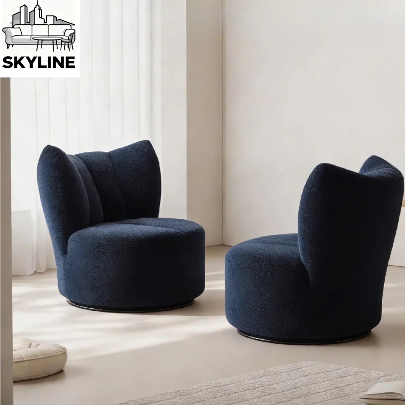 Medieval fabric single sofa chair simple living room lazy rotating leisure chair