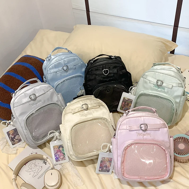 HAEX Y2K Women Backpacks 2025 Lolita JK Uniform DIY Anime Badge Ita Bags Female Trend Satin Beading Bow Crossbody Shoulder Bag