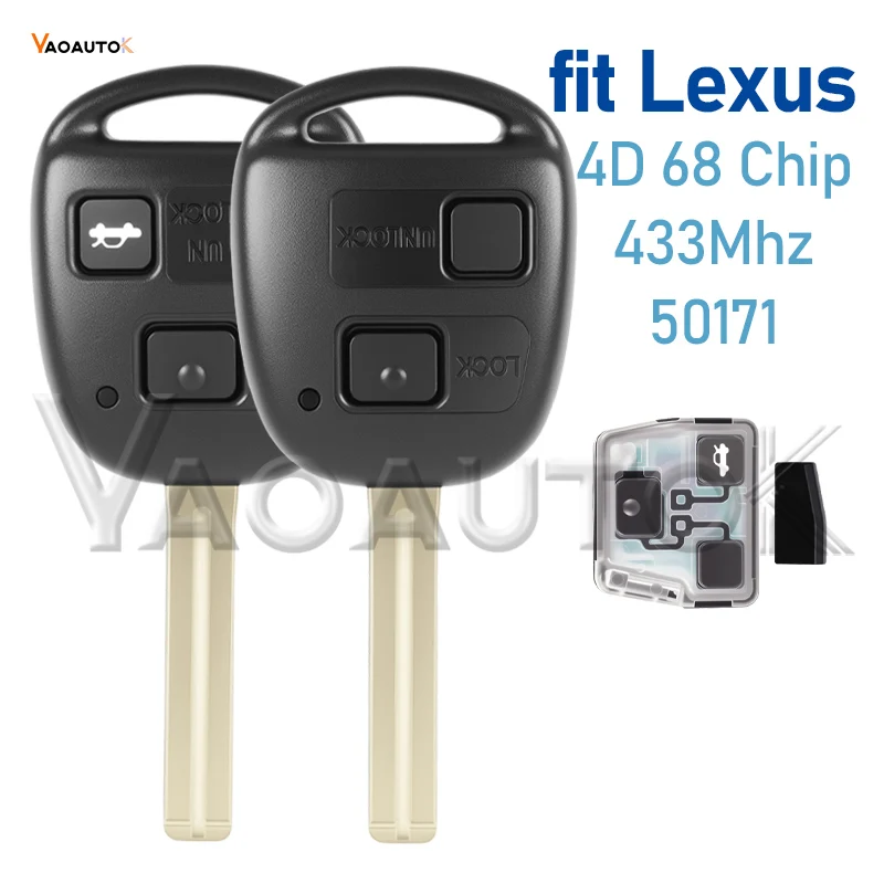 

50171 Автомобильный ключ подходит для IS300 LS400 RX300 RX400 IS200 ES300 GS300 GS400 GS430 Пульт дистанционного управления 433 МГц 4D68 Лезвие чипа без логотипа 2 3 кнопки