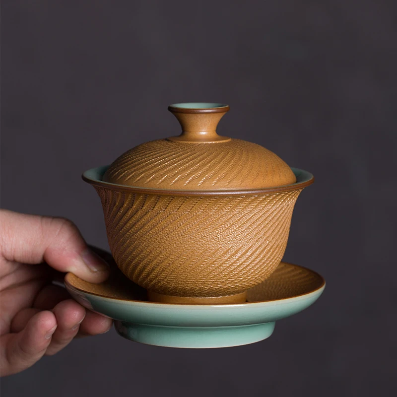 

Чайная чашка Longquan Celadon Gaiwan Kung Fu, чашка с одной чашкой, без ожогов, керамическая чашка Ye Zhengmao ручной работы, слепой кинжал, чаша для заваривания чая