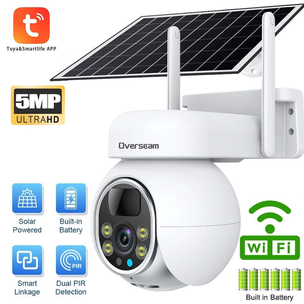 

Tuya 5MP Wirelesss Solar IP Camera Built-In Battery Outdoor Two-Way Audio WiFi IP Camara Solar Panel CCTV Security Smartlife App