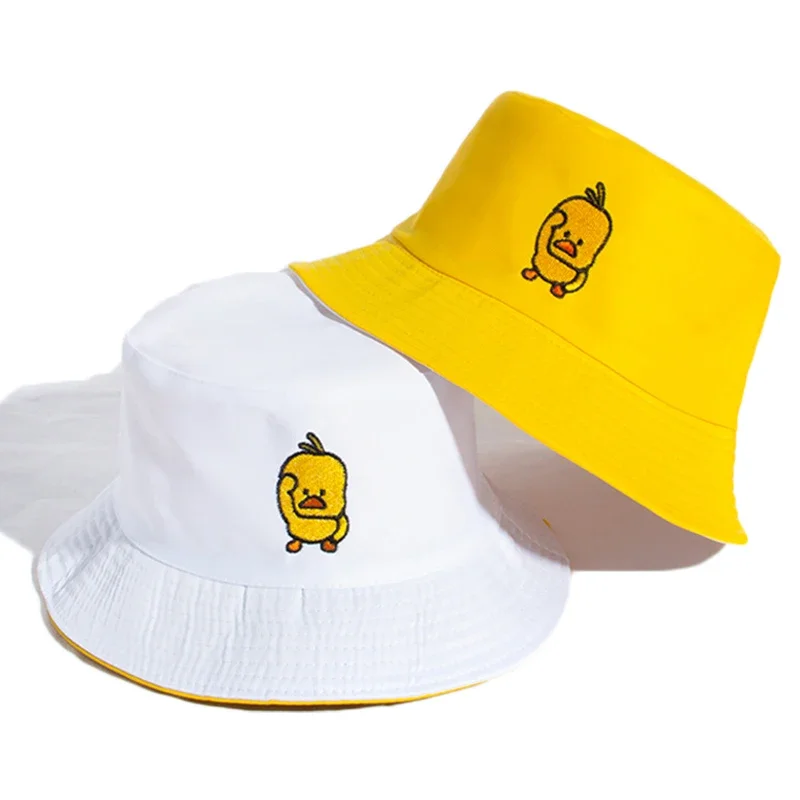 2024 Summer Duck Reversible Bucket Hat for Women Travel Fisherman Hat Sad Boys Bob Fishing Cap Girl Outdoor Panama Beach Sun Hat