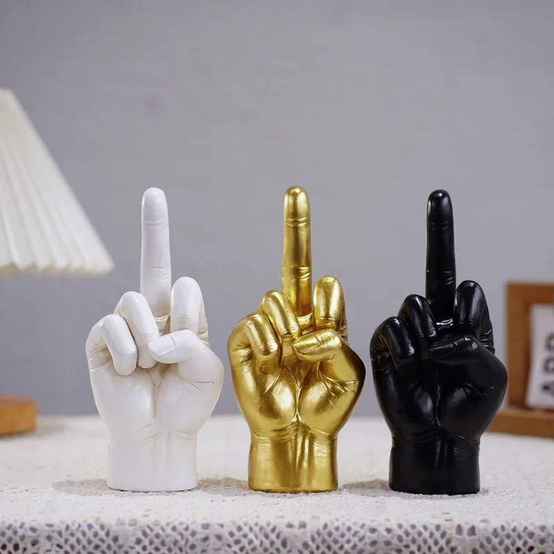 Creative Black Gold Middle Finger Gesture Resin Statue Home Decoration Sculpture Decoration Accessories Rack Popular Modern Art