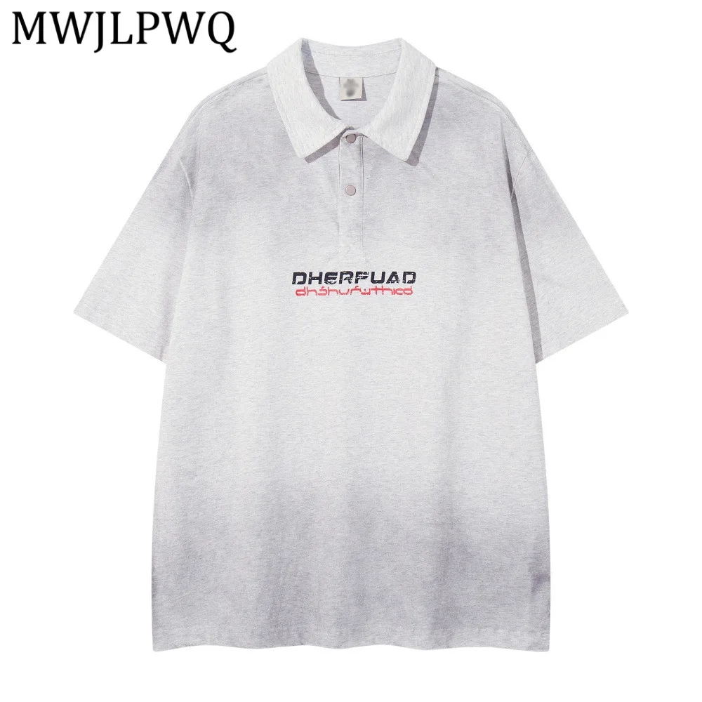 

MWJLPWQ Модная свободная рубашка в американском стиле с градиентным принтом тай-дай, мужская летняя рубашка с буквенным принтом, с отложным воротником, с коротким рукавом, свободный крой, 14334