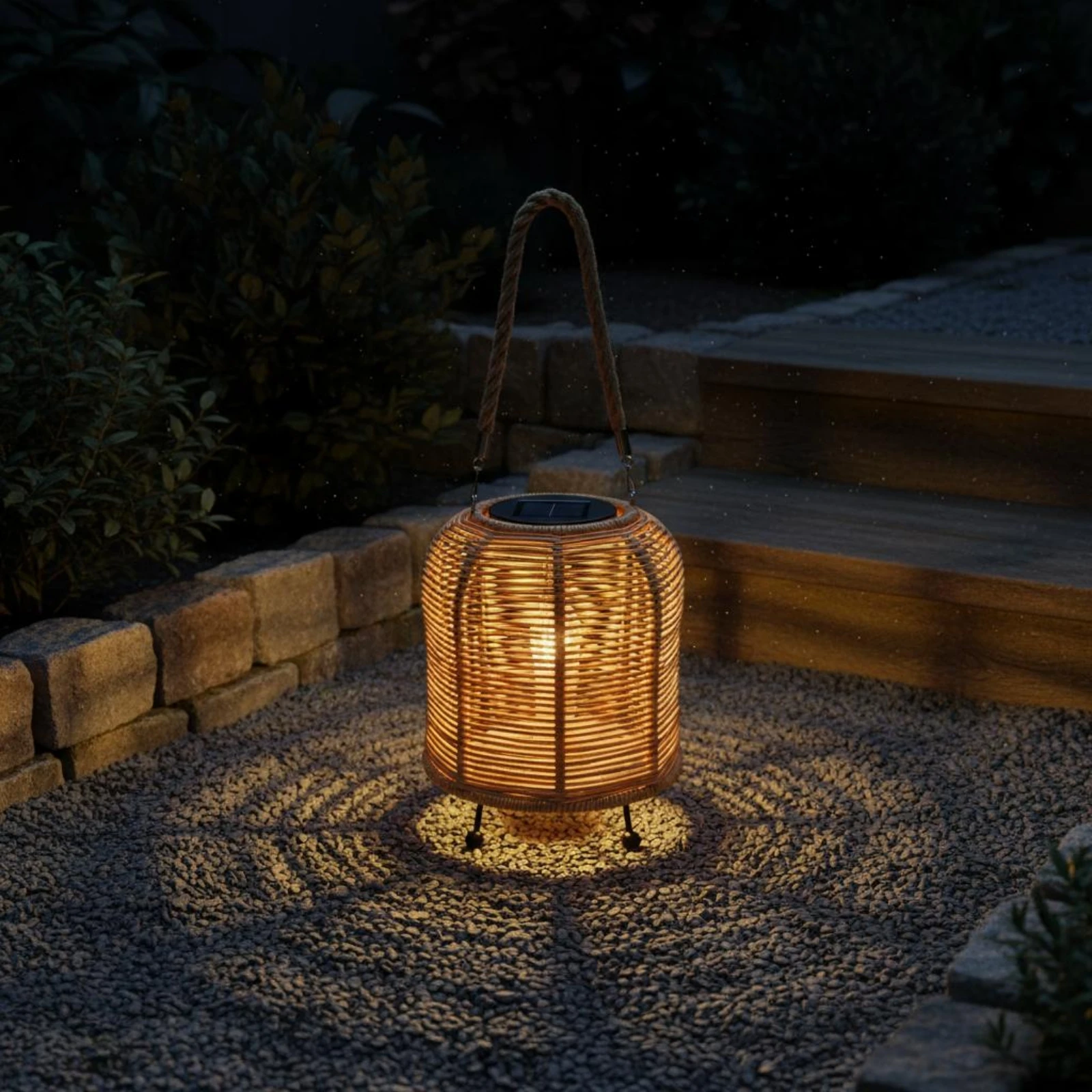 Handwoven Solar Lantern Warm LED Handwoven Rattan Lantern Solar Hanging Light Water Resistant Outdoor Decoration for Courtyard view 3
