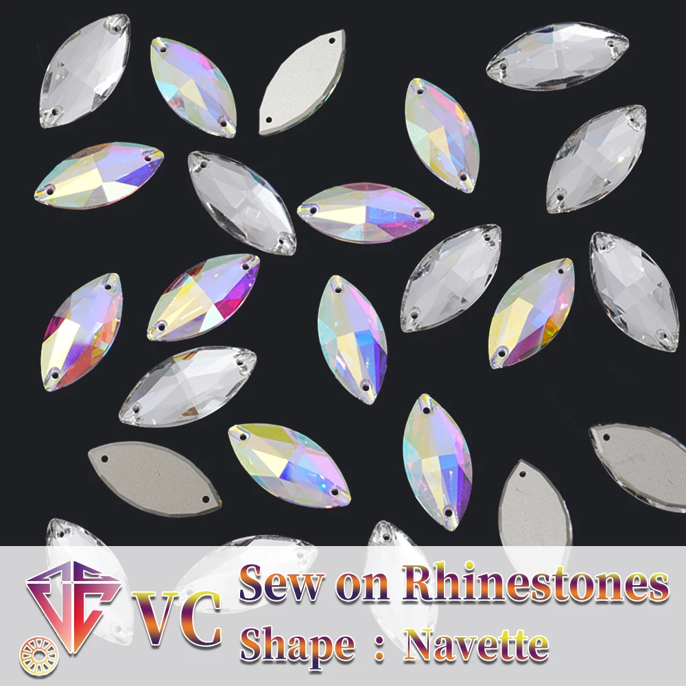 K9 high quality Sew On Rhinestones Navette chamfer Flatback Glass Crystals for Clothing Wedding Dresses All For Decoration DIY