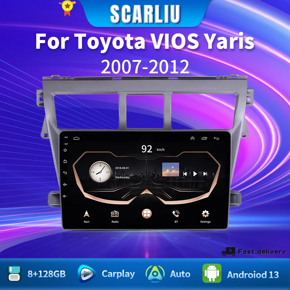 

For Toyota VIOS Yaris 2007 2008 2009 2010-2012 Car stereo Multimedia Player Carplay Auto GPS navigation 2DIN Android 13 Radio