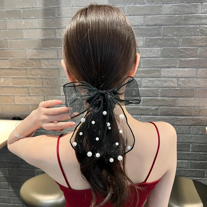 Lace Bow Hair Scrunchie for Women Girls Fairy Mesh Hairclip Hairgrips Hair Ring Rubber Band Ribbon Hair Accessories Lolita Bow