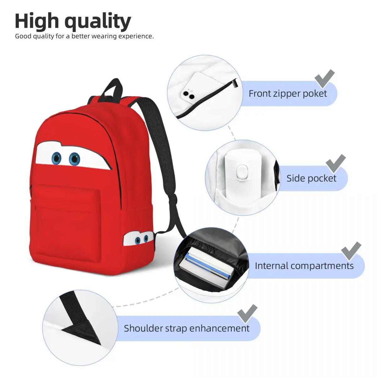 Mcqueen Lightning Car Sally for Men Women Student School Bookbag Canvas Daypack Middle High College Hiking