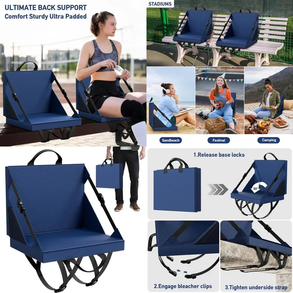 

Portable Stadium Seat with Backrest - Ideal for Bleachers, Beach, Camping, and Outdoor Events (Blue)