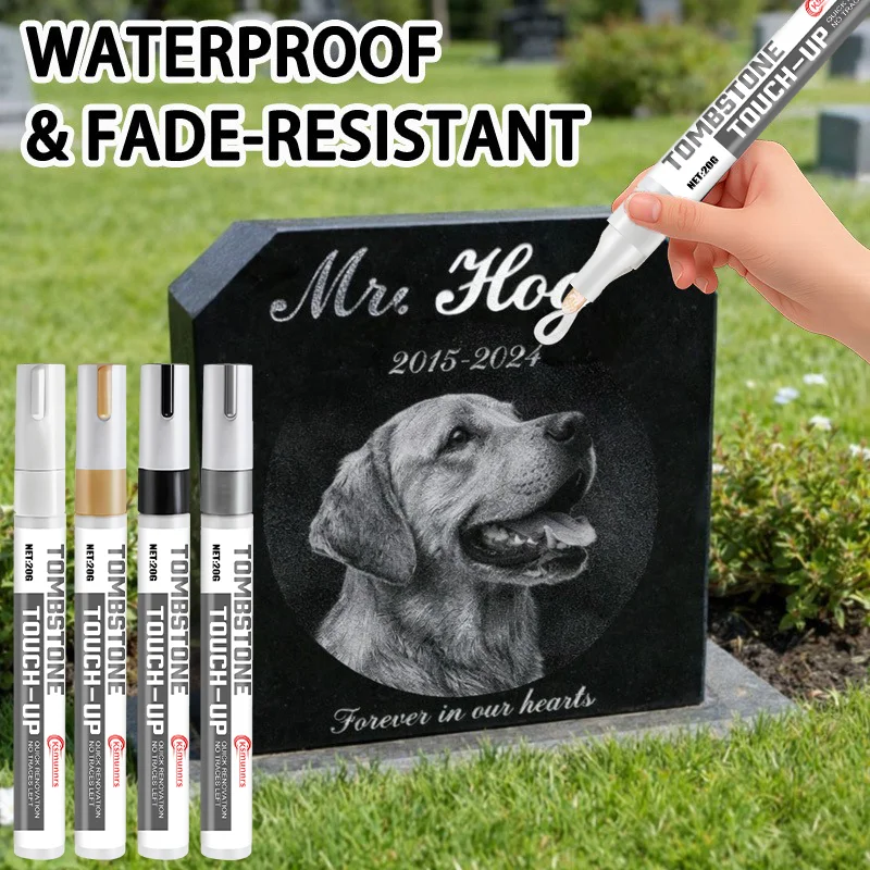 Tombstone Touch Up Pen, Waterproof Marker for Gravestone Letter Restoration, Fade Resistant Stone Repair Paint Pen