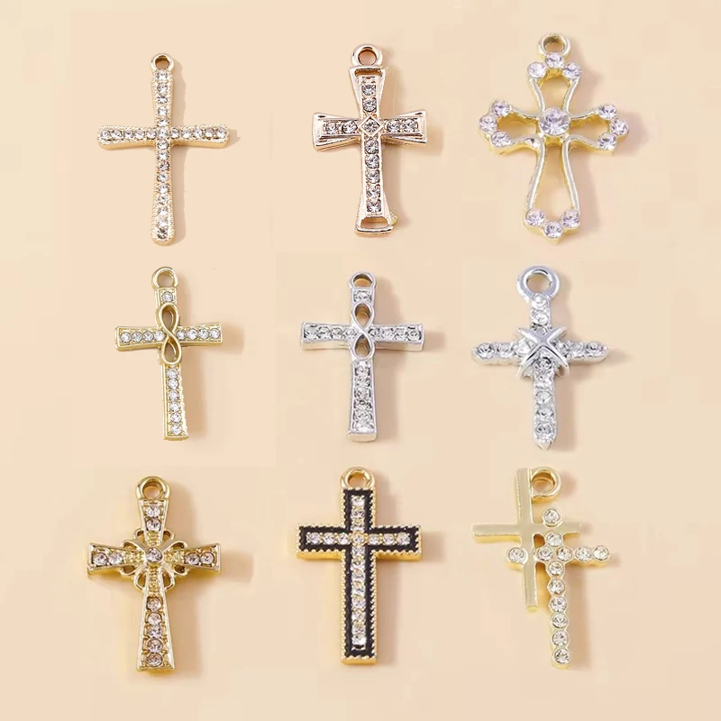 10 sztuk wykwintne kryształowe krucyfiks Juses krzyż Charms na kolczyki bransoletka naszyjnik wisiorki DIY akcesoria do wyrobu biżuterii