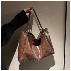 Borse a tracolla da donna di grande capacità borsa a tracolla Casual in tinta unita borsa a tracolla Hobos in pelle di qualità borsa Shopper femminile