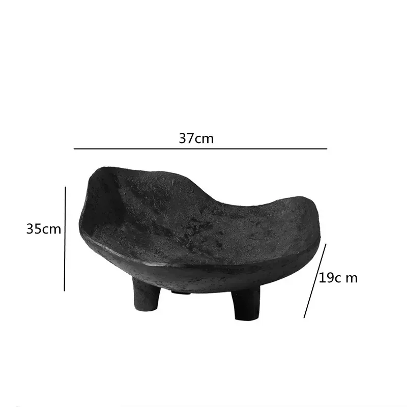 Modern Imitation Stone Tool Black Three Legged Fruit Tray, Resin High Legged Tray, Home Desktop Storage Container, Decoration