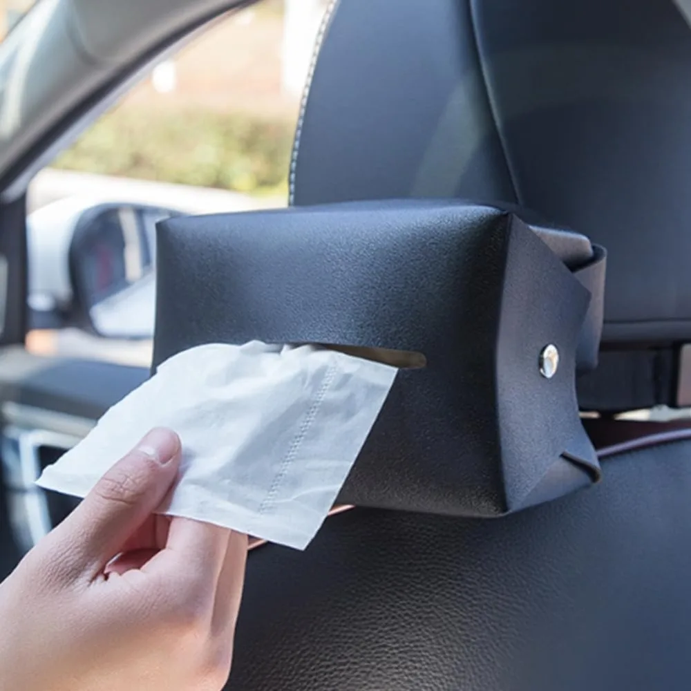 2pcs Car Backseat Tissue Holdr, PU Leather Tissue Box Detachable Pull-Out Tissue Organization Box Car Back Seat Napkin Dispenser