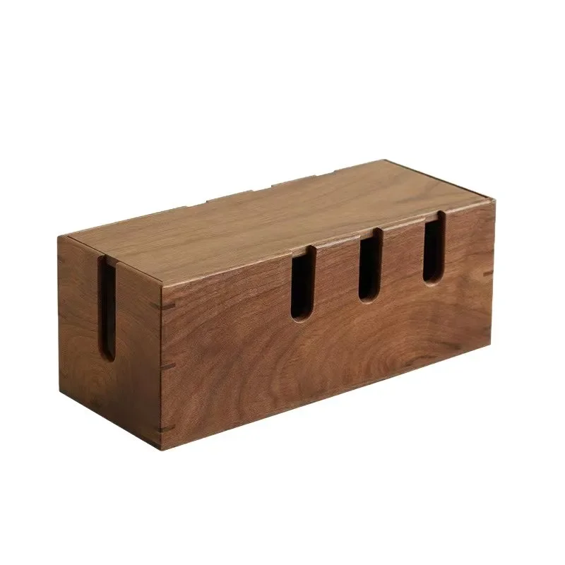 

Cable manager Hub finishing storage box Shiding multi-function power strip Walnut data cable storage