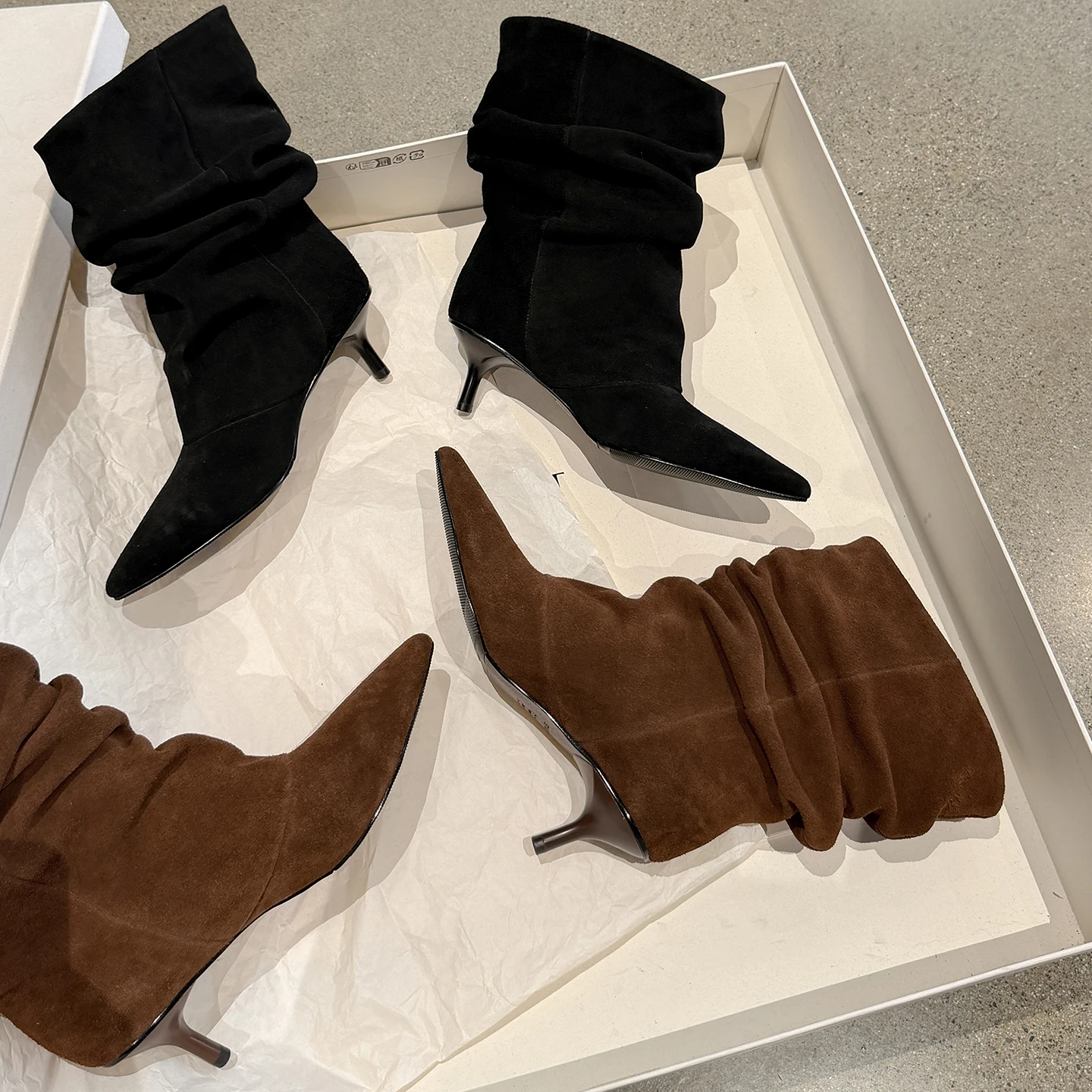 QUTAA 2027 News Fashion Women Ankle Boots Winter Cow Suede Autumn Shoes Pleated High Heel Pointed Toe Dress Short Boots 34-40