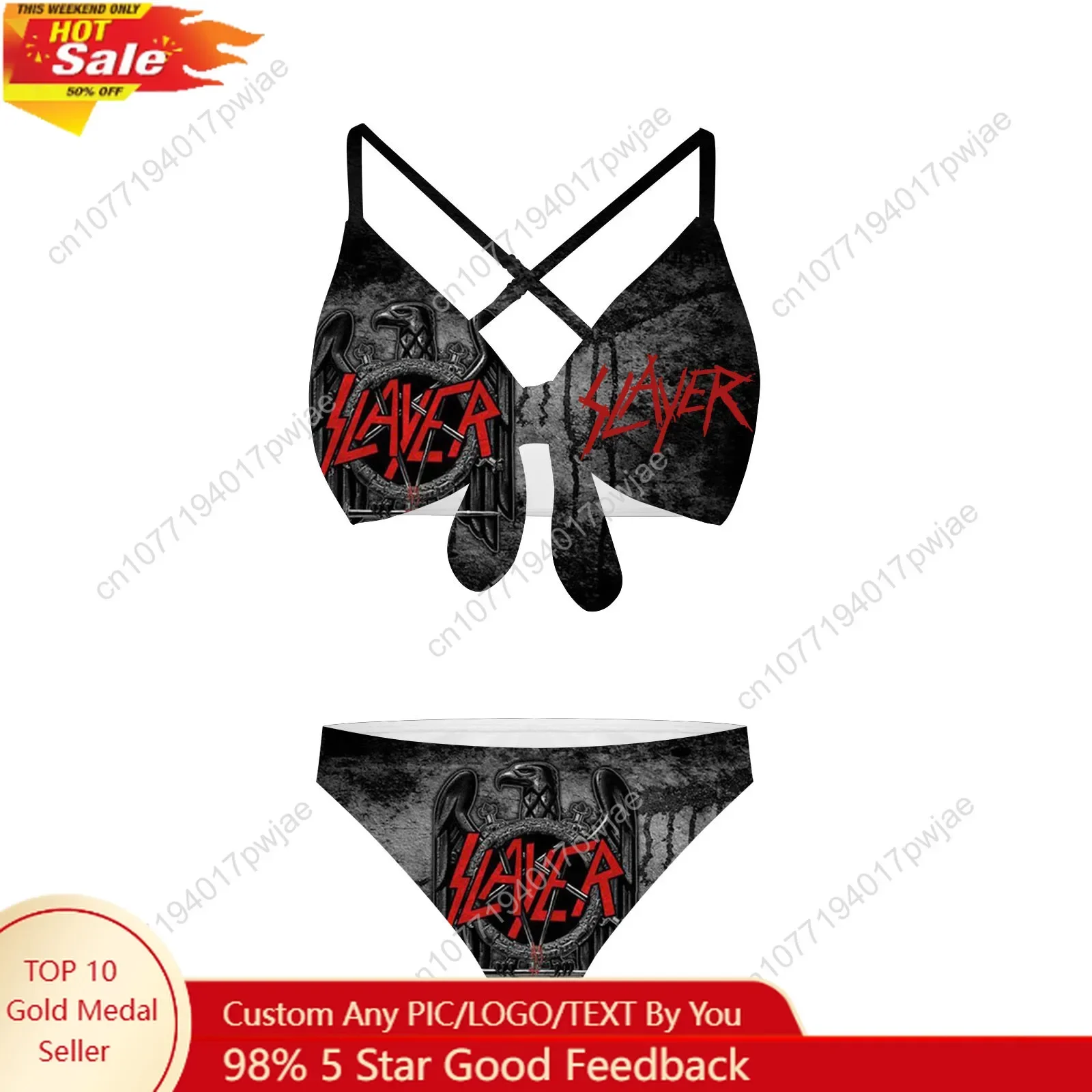 S-Slayer Rock Band Bathing Suits Cross Strap Suspenders Swimsuits Womens Bikini Pool Party Beach Swimwear Customized Beachwear
