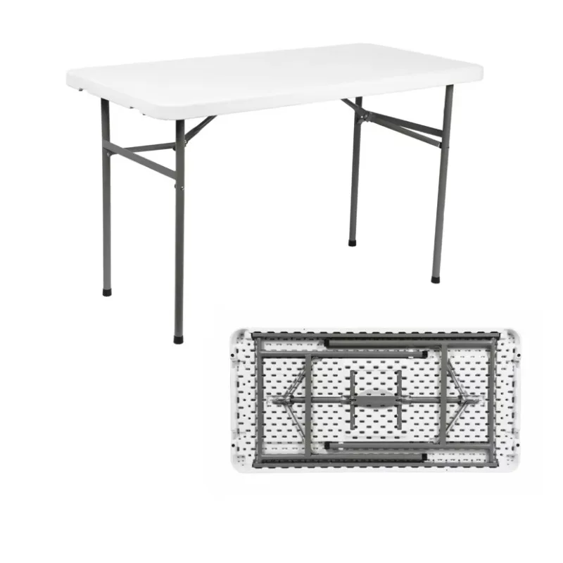 F122 4ft Commercial Folding Table Portable Rectangle White HDPE Plastic Outdoor Party Event Folding in Half Long Table