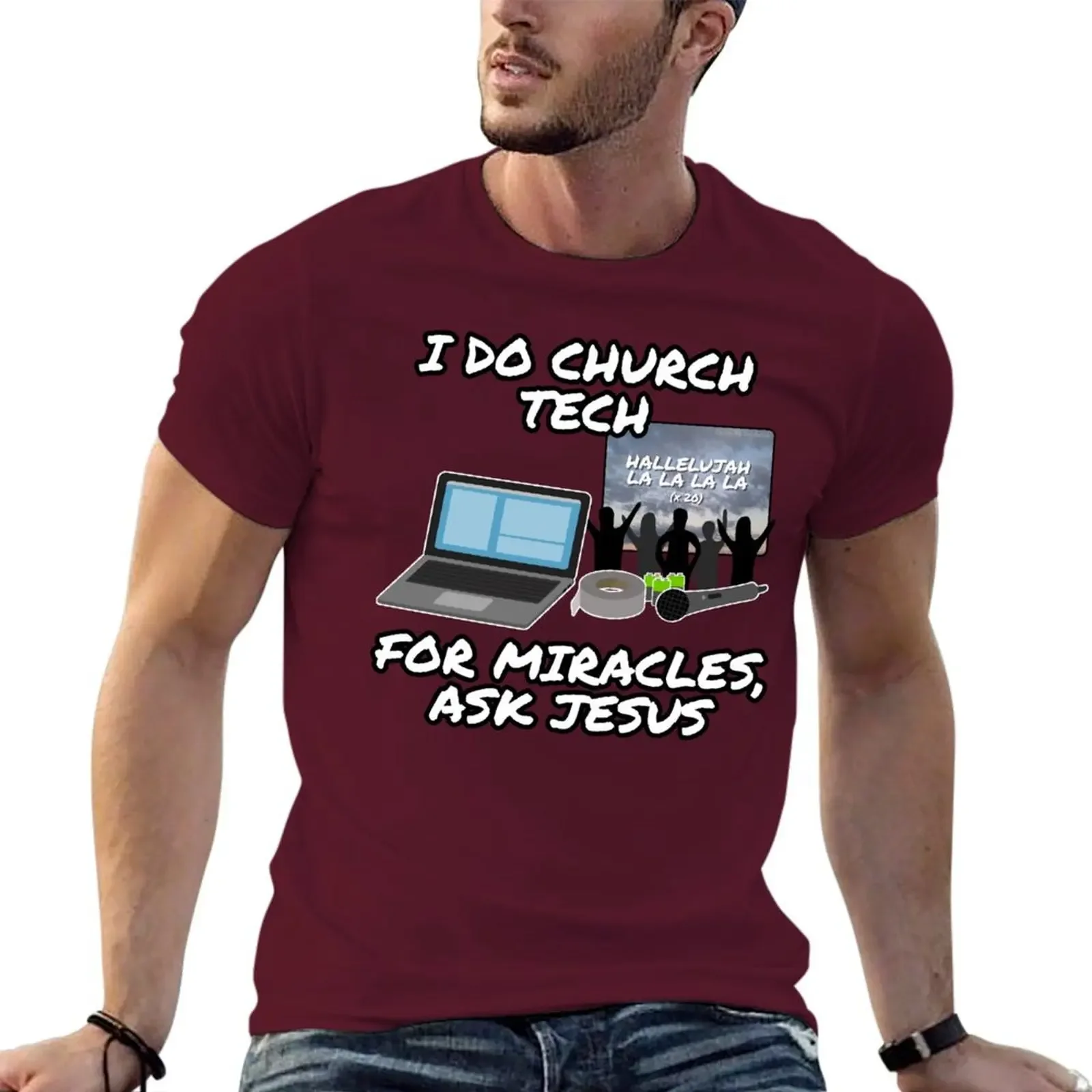 y2k short sleeves t shirt I Do Church Tech For Miracles Ask Jesus T-shirt clothes korean fashion pure cotton tops streetwear