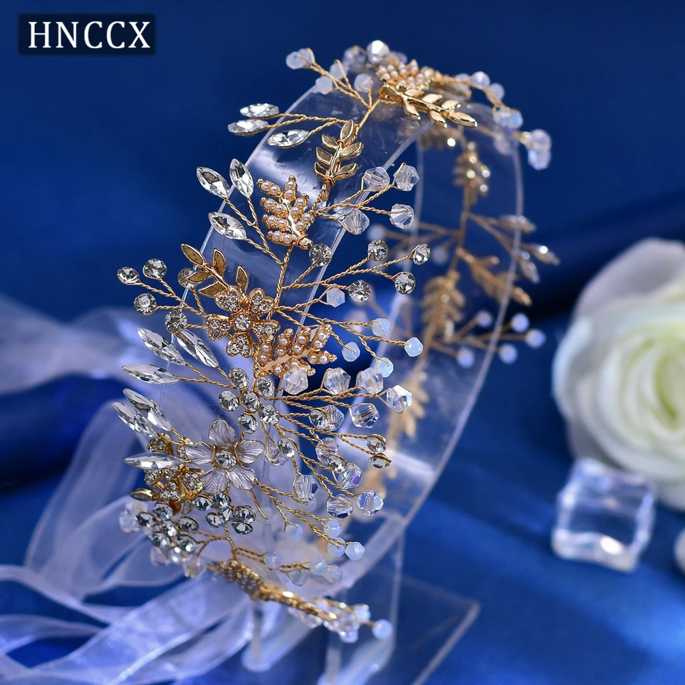 HNCCX Handmade Headbands for Brides Rhinestone Headwear Bridal Opal Diamond  Alloy Leaf Wedding Hair Ornaments for Women CP235