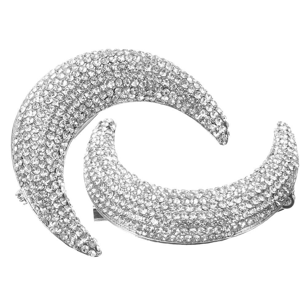 

2pcs Anti Exposure Moon Brooch Rhinestone Pins for Women Clothes Lightweight Chic Corsage Lapel Jewelry Unique Style