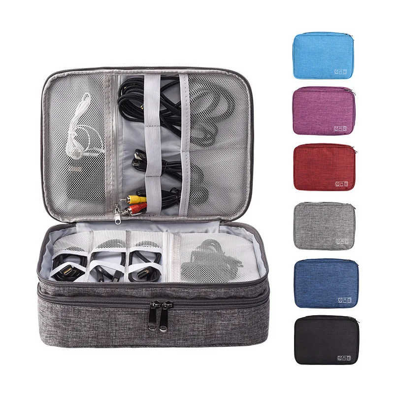 3 Tier Portable Wire USB Line Holder Bag Travel Power Bank Earphone Line Organizer Box Mouse Charging Line Storage  Bag