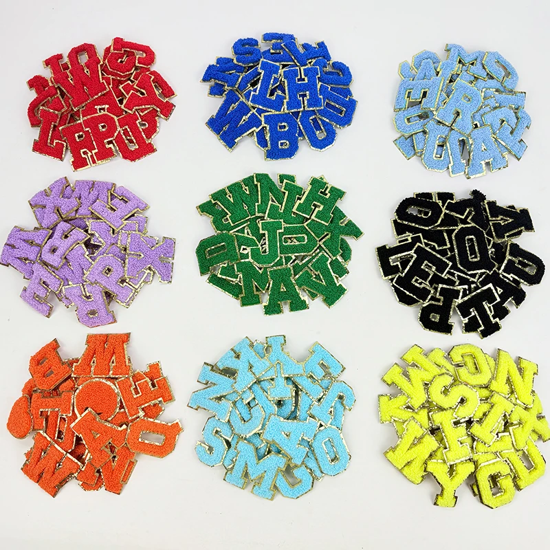 الحروف الملونة ملصق التصحيح الأبجدية منشفة المطرزة الشنيل بقع للملابس أكياس سترة عصا على الملحقات زين
